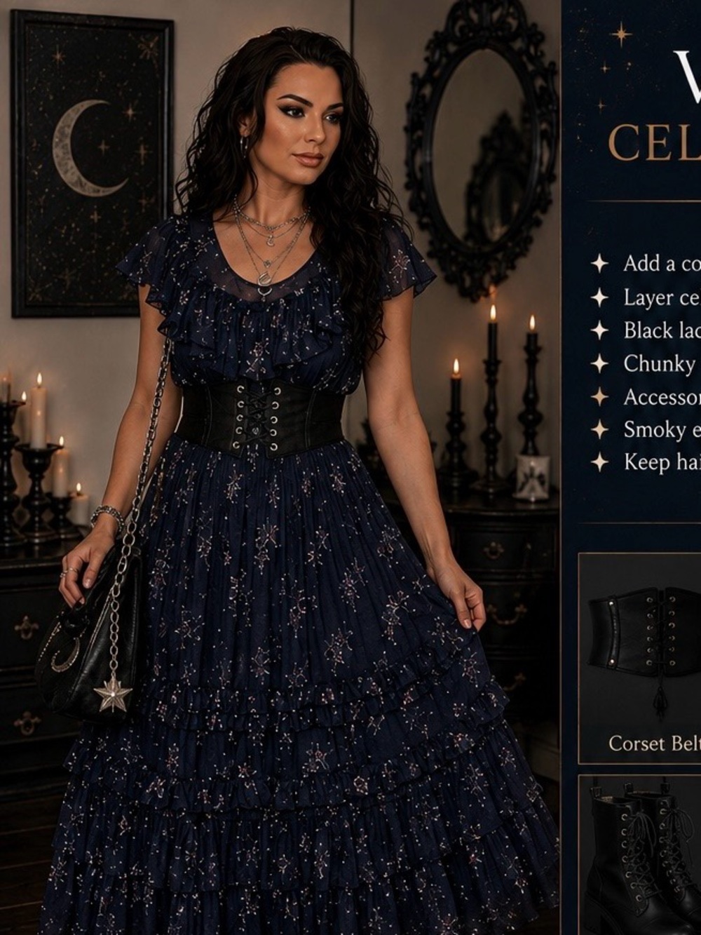 Rebecca Taylor Navy Ruffle Maxi Dress with Sparkle Detail